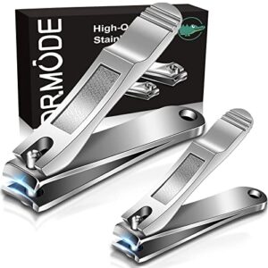 nail clippers set for fingernail toenail – dr. mode large & small 2 pack professional stainless steel toe nail cutter, sharp travel finger nail clippers kit with case gifts for him men women