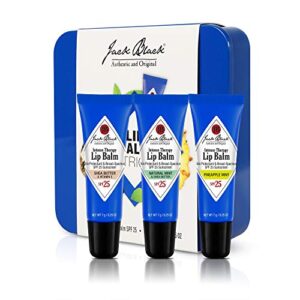 jack black intense therapy lip balm trio with spf sunscreen 25 – shea butter & vitamin e, natural mint & shea butter, pineapple mint – set of 3 in tin, 0.25 oz.