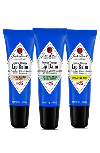 Jack Black Intense Therapy Lip Balm Trio with SPF Sunscreen 25 - Shea Butter & Vitamin E, Natural Mint & Shea Butter, Pineapple Mint - Set of 3 in Tin, 0.25 oz.