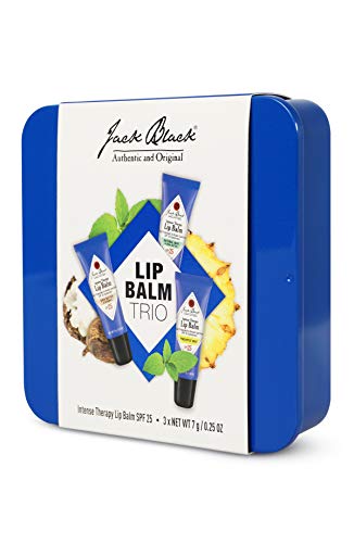 Jack Black Intense Therapy Lip Balm Trio with SPF Sunscreen 25 - Shea Butter & Vitamin E, Natural Mint & Shea Butter, Pineapple Mint - Set of 3 in Tin, 0.25 oz.