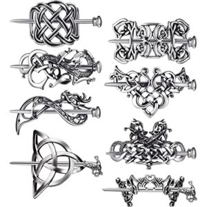 8 Pcs Viking Celtic Hair Clips Vintage, Silver Slide Hairpins Alloy Knot Hair Sticks Viking Metal Hair Barrette, Accessories for Girls Women Halloween Christmas Gift