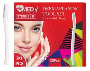 medhelp multipurpose exfoliating dermaplaning tool for face, flawless finishing touch, eyebrow razor and facial razor for women,with blade cover, 20 count, 1 pack of 20