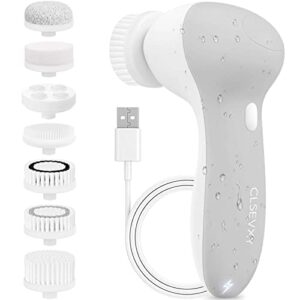 facial cleansing brush face scrubber: usb rechargeable ipx7 waterproof electric spin cleanser brush with 7 brush heads, face brushes for cleansing and exfoliating, massaging
