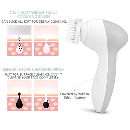 Facial Cleansing Brush Face Scrubber: USB Rechargeable IPX7 Waterproof Electric Spin Cleanser brush with 7 Brush Heads, Face Brushes for Cleansing and Exfoliating, Massaging