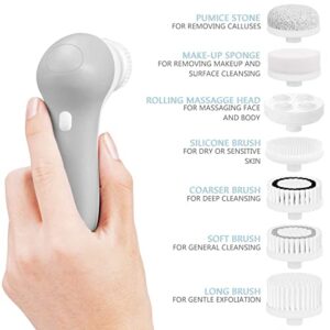 Facial Cleansing Brush Face Scrubber: USB Rechargeable IPX7 Waterproof Electric Spin Cleanser brush with 7 Brush Heads, Face Brushes for Cleansing and Exfoliating, Massaging