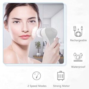 Facial Cleansing Brush Face Scrubber: USB Rechargeable IPX7 Waterproof Electric Spin Cleanser brush with 7 Brush Heads, Face Brushes for Cleansing and Exfoliating, Massaging