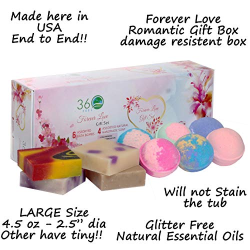 360Feel Forever Love- 6 Bath Bombs Plus 4 Handmade Soap Set- Essential Oil-Organic Bath Bomb For Her