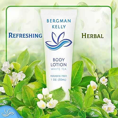 BERGMAN KELLY Travel Size Lotion (1 fl oz, 100 PK, White Tea), Delight Your Guests with a Revitalizing and Refreshing Body Lotion, Quality Mini and Small Size Guest Hotel Toiletries in Bulk