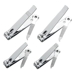 4 pcs professional stainless steel toenail clipper and fingernails by qll – swing out nail cleaner/file – sharpest stainless steel clipper – wide easy press lever – nail cutter