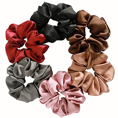 6 Pieces Satin Silk Scrunchies for hair, Big Hair Scrunchies Satin Hair Ties Ponytail Holder No Hurt Your Hair