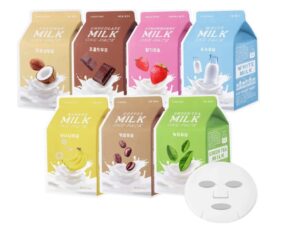 a’pieu milk sheet mask (7 flavors in 1 pack) with milk essence to mildly exfoliate, hydrate, and brighten – korean skincare for normal to dry skin.