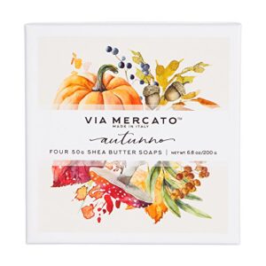 via mercato natale shea butter soap boutique luxury gift box (set of 4, 50g each) – autunno