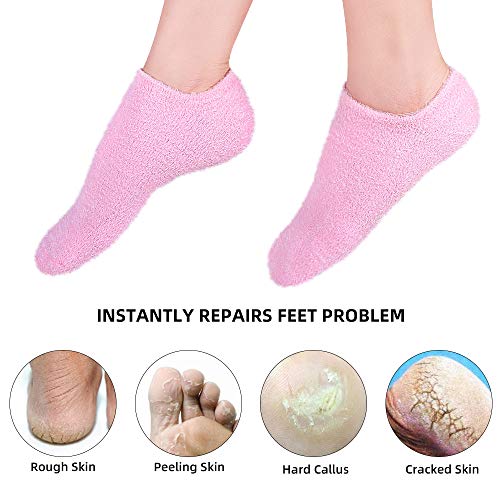 Moisturizing Socks & Gloves for Moisturize Soften Repairing Dry Cracked Hands Feet Skin Care (Pink, Glove+Sock)