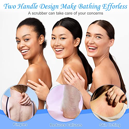 Exfoliating Back Scrubber with Handles 4 Packs Nylon Back Exfoliator Extended Length Back Washers Scrubbers Stretchable Pull Strap Exfoliating Washcloth (Gray, Deep Blue)