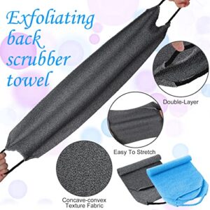 Exfoliating Back Scrubber with Handles 4 Packs Nylon Back Exfoliator Extended Length Back Washers Scrubbers Stretchable Pull Strap Exfoliating Washcloth (Gray, Deep Blue)