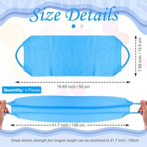 Exfoliating Back Scrubber with Handles 4 Packs Nylon Back Exfoliator Extended Length Back Washers Scrubbers Stretchable Pull Strap Exfoliating Washcloth (Gray, Deep Blue)