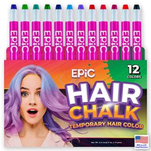 epic hair chalk for girls & boys – 12 large pens – dust free wax hair crayons – temporary hair color for kids – washable – non toxic – gift idea for teens & tweens, age 11 12 13 14 15 year old birthday, easter basket stuffer