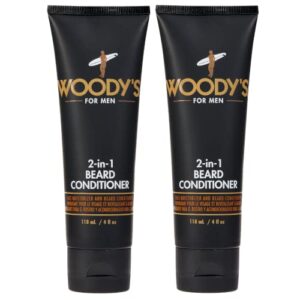 woody’s 2-in-1 beard conditioner, softens and conditions dry, coarse and flakey facial hair, with vitamin e, panthenol, and matrixyl to soothe facial scruff and skin, 4 fl oz – 2 pack