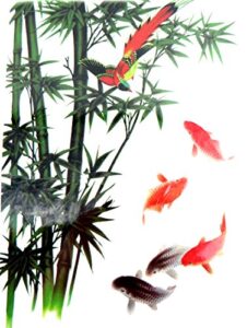 bird gold fish bamboo 8.25″ large temporary arm tattoo
