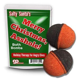 merry christmas asshole bath bombs – xl black and red fizzers for adults – handcrafted, black cherry scent, made in america, 2 count