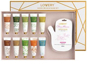 lovery hand cream and hand mask gift set – 10 scented moisturizing hand lotions & 5 deep conditioning hand masks shea butter, vitamin e and jojoba oil – gifts for women, men, mom, and birthday
