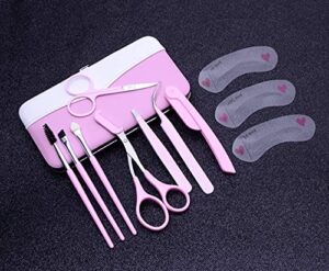 letb pink color 12 pieces beauty care tools eyebrow trimming kit eyebrow scissor&comb eyebrow brush grooming set tweezers and razor set included free pink travel case gifts for girls women