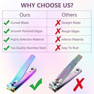 6 Pieces Stainless Steel Nail Clipper Set Nail Cutter Portable Sturdy Nail Clippers Fingernails and Toenail Clipper Cutter for Women Men, Rainbow Color