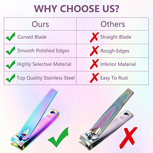 6 Pieces Stainless Steel Nail Clipper Set Nail Cutter Portable Sturdy Nail Clippers Fingernails and Toenail Clipper Cutter for Women Men, Rainbow Color