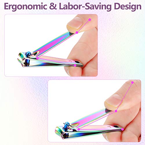 6 Pieces Stainless Steel Nail Clipper Set Nail Cutter Portable Sturdy Nail Clippers Fingernails and Toenail Clipper Cutter for Women Men, Rainbow Color