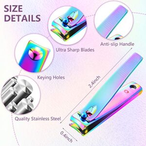 6 Pieces Stainless Steel Nail Clipper Set Nail Cutter Portable Sturdy Nail Clippers Fingernails and Toenail Clipper Cutter for Women Men, Rainbow Color