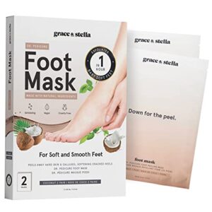 foot peel mask, 2 pairs – dr.pedicure foot peeling mask for soft feet, shed & exfoliate dead rough skin, cracked heels & calluses, get soft smooth feet – vegan cruelty – free self care by grace and stella (coconut)