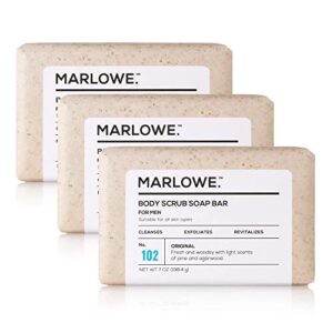 marlowe. no. 102 men’s body scrub soap 7 oz (3 bars) | best exfoliating bar for men | made with natural ingredients | amazing scent | new packaging – same great formula