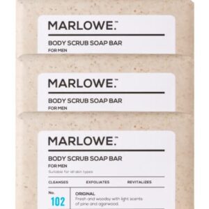 MARLOWE. No. 102 Men's Body Scrub Soap 7 oz (3 Bars) | Best Exfoliating Bar for Men | Made with Natural Ingredients | Amazing Scent | New Packaging - Same Great Formula