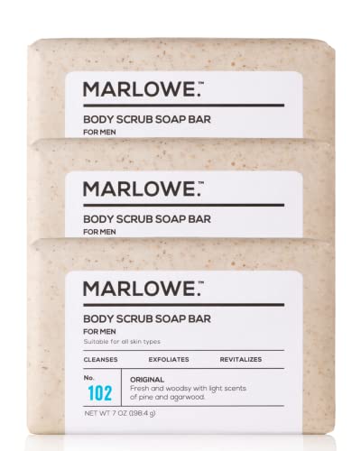 MARLOWE. No. 102 Men's Body Scrub Soap 7 oz (3 Bars) | Best Exfoliating Bar for Men | Made with Natural Ingredients | Amazing Scent | New Packaging - Same Great Formula