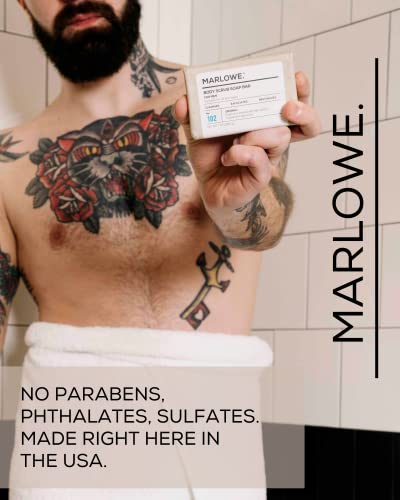 MARLOWE. No. 102 Men's Body Scrub Soap 7 oz (3 Bars) | Best Exfoliating Bar for Men | Made with Natural Ingredients | Amazing Scent | New Packaging - Same Great Formula