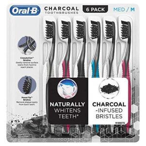 oral-b toothbrush charcoal infused crossaction bristles remove plaque stain naturally whitens teeth (medium)