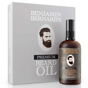 Premium Beard Oil by Benjamin Bernard - Male Grooming Blend with Essential Oils, Vitamin E - Natural Hydrating Treatment - Facial Hair Shaping Serum Softener for Men - Tobacco Vanille - 3.38 fl.oz