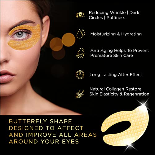 Eye Patches for Puffy Eyes - Under Eye Mask Dark Circles and Puffiness- Gold under Eye Patches, Collagen Eye Pads, Eye Bags Treatment for women or men