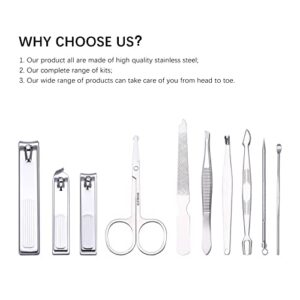 FIXBODY Nail Clippers Set, Professional Manicure set and Pedicure Kit, 10 Pieces Nail Care Kit, Toenail Clippers with Gray Leather Case, Gift for Men and Women