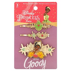 goody bobby pin and barrette set – disney princess, tiana – slideproof rhinestone bobbies – hair accessories for men, women, boys & girls – style with ease & keep your hair secured – all hair types