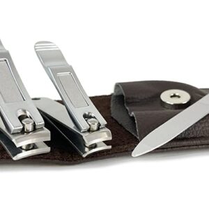 Nail Clippers by Zizzili Basics - 3 Piece Nail Clipper Set - Stainless Steel Fingernail & Toenail Clippers with Nail File and Brown Travel Case - Best Nail Care for Men, Women, Manicure & Pedicure
