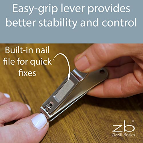 Nail Clippers by Zizzili Basics - 3 Piece Nail Clipper Set - Stainless Steel Fingernail & Toenail Clippers with Nail File and Brown Travel Case - Best Nail Care for Men, Women, Manicure & Pedicure