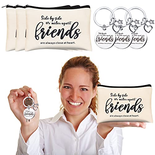 12 pieces Friend Appreciation Gifts Set 6 Good Friend Gifts Cosmetic Bag and 6 Good Friend Keychains Appreciation Funny Long Distance Friendship Gifts, Christmas Gifts for Best Soul Sister