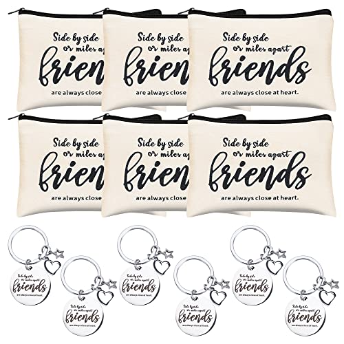 12 pieces Friend Appreciation Gifts Set 6 Good Friend Gifts Cosmetic Bag and 6 Good Friend Keychains Appreciation Funny Long Distance Friendship Gifts, Christmas Gifts for Best Soul Sister