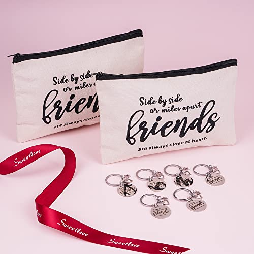12 pieces Friend Appreciation Gifts Set 6 Good Friend Gifts Cosmetic Bag and 6 Good Friend Keychains Appreciation Funny Long Distance Friendship Gifts, Christmas Gifts for Best Soul Sister