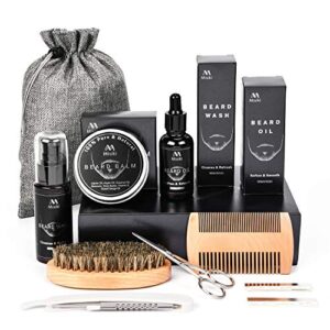 misiki beard kit for men grooming & care, beard growth kit with trimming tool set, natural beard care growth oil & wash, brush, comb, scissors & storage bag, beard care perfect gifts for man