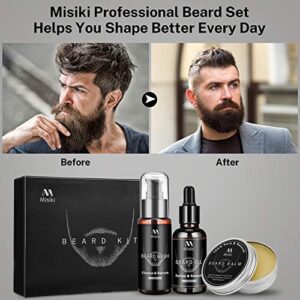 Misiki Beard Kit for Men Grooming & Care, Beard Growth Kit with Trimming Tool Set, Natural Beard Care Growth Oil & Wash, Brush, Comb, Scissors & Storage Bag, Beard Care Perfect Gifts for Man