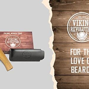 Folding Beard Comb w/Carrying Pouch for Men - All Natural Wooden Beard Comb w/Gift Box - Green Sandalwood Comb for Grooming & Combing Hair, Beards and Mustaches by Viking Revolution