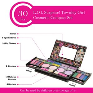 Townley Girl L.O.L. Surprise 30 Pcs Cosmetic Compact Set Includes Mirror, 14 Lip glosses, 8 Eye Shadow, 4 Blushes & 4 Brushes Safe & Non-Toxic Colorful Portable Foldable Makeup Beauty Kit for Girls