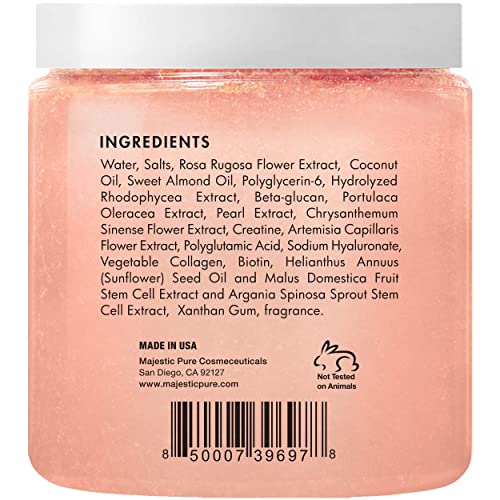 MAJESTIC PURE Coco Rose Scrub - With Biotin, Collagen, Stem Cell & Coconut Oil - Exfolaiting Body Scrub - Skin Moisturizer, Pore Cleanser & Body Exfoliator - Natural Skin Care for Men & Women - 10 oz